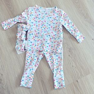 Parz by Posh Peanut heart baby girl set with headband. Multi color hearts.